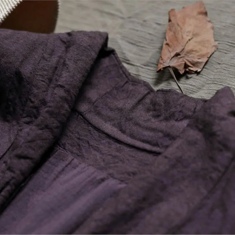 Johnature Women Vintage Linen Bandage Vests Coats Dark Purple V-Neck Chinese Style Clothes 2025 Autumn New Women Vests Coats