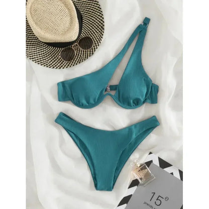 Sexy Micro Bikini 2025 Women Summer One Shoulder Neon High Cut Brazilian Bikini Set Push Up Swimming Suit Swimsuit