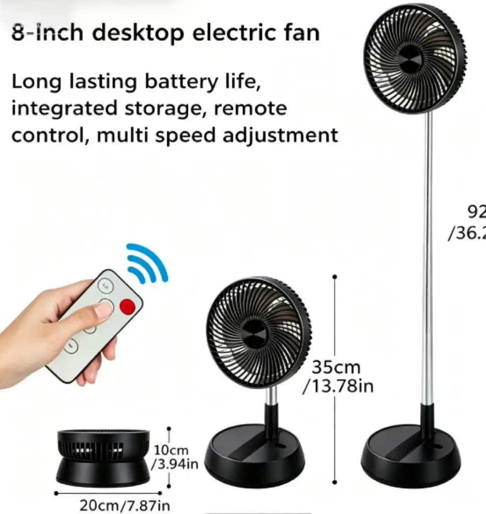 Portable Oscillating Standing Fan with Remote Controller Foldable Desk Fan Rechargeable Battery Powered Pedestal Fan for Camping