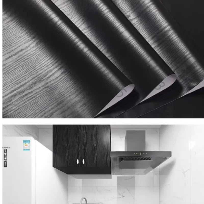 Black Wood Grain Thickening Wallpaper Boeing Film Furniture Kitchen Cabinet PVC Self-Adhesive Stickers Kitchen Vinyl Wallpaper