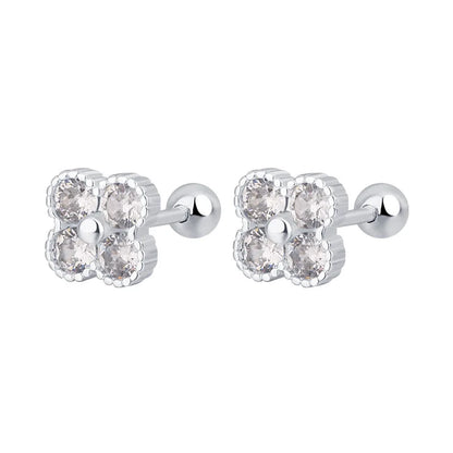 925 Sterling Silver Four Round Zircon Small Piercing Stud Earrings For Women Luxury Elegant Fine Jewelry Accessories Jewellery