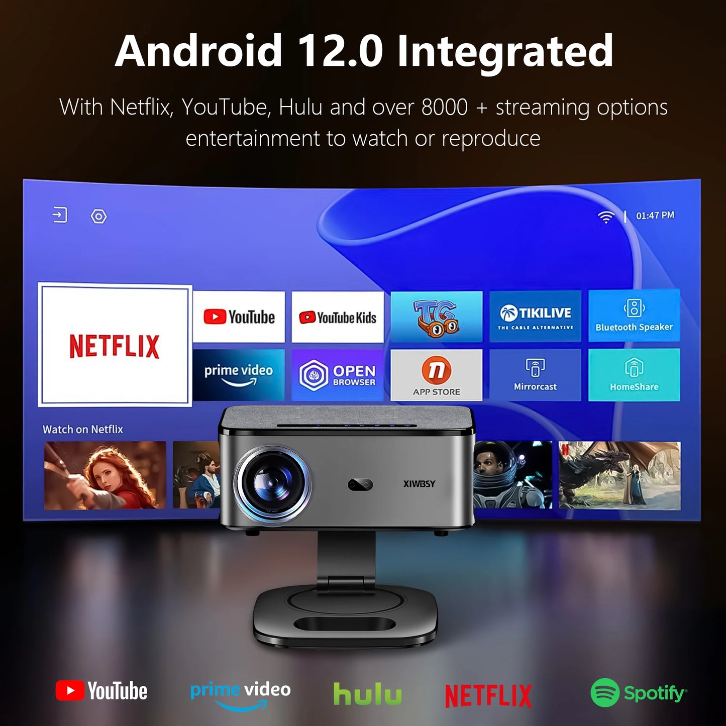 XIWBSY 2025 T08 Projector 40000Lumens Android Projector 8K Decode AutoFocus Projector LED Projector 1080P Home Theater Beamer