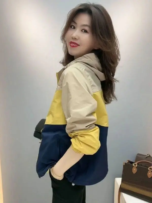 Fashionable Color-blocking Breathable Protective Clothing for Women in Summer New Korean Version Loose Casual Style Thin