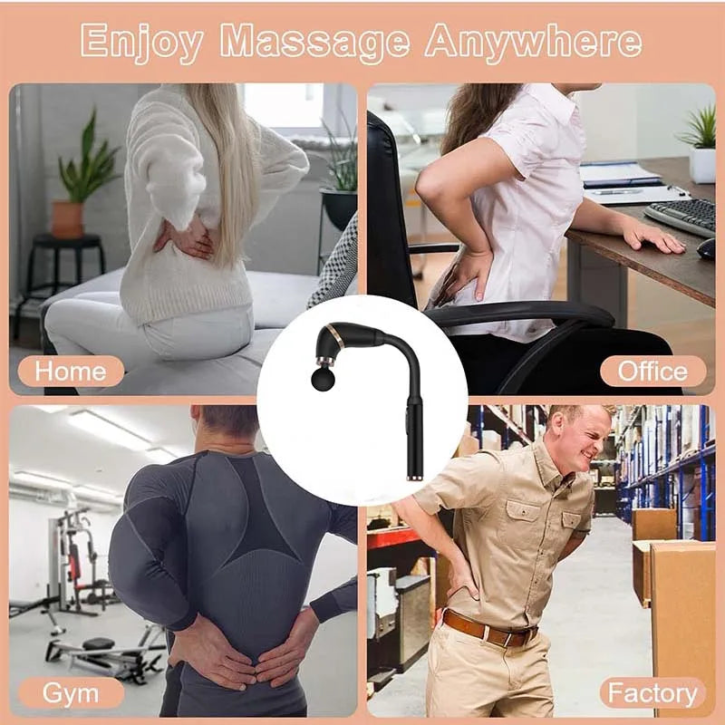 Handheld home massagers, massage guns with extended handles, and back massage tools for relieving deep tissue pain