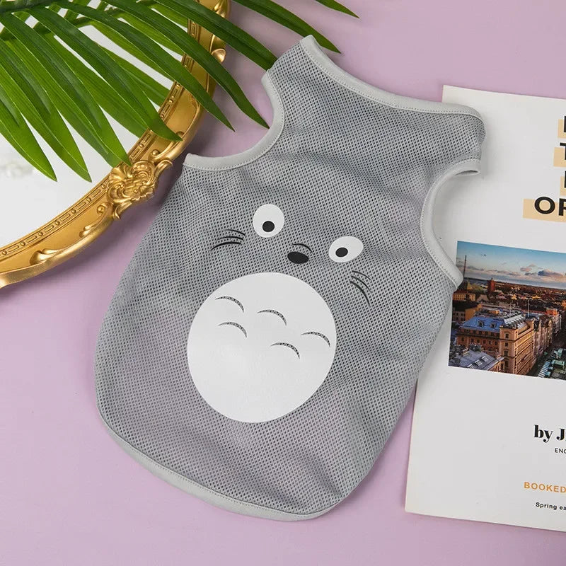 Fashion Summer Mesh Dog Cat Clothes Breathable Thin Puppy Kitten Vest Cute Cartoon Print Pet Clothing for Small Medium Dogs