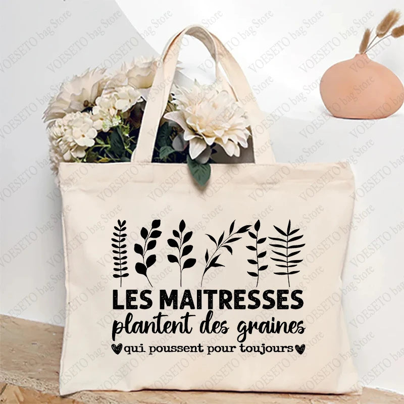 Teacher Theme Tote Bag Inspired School Shoulder Bag with French Style Design, Educational Motif Handbag Cadeau Maitresse D'école