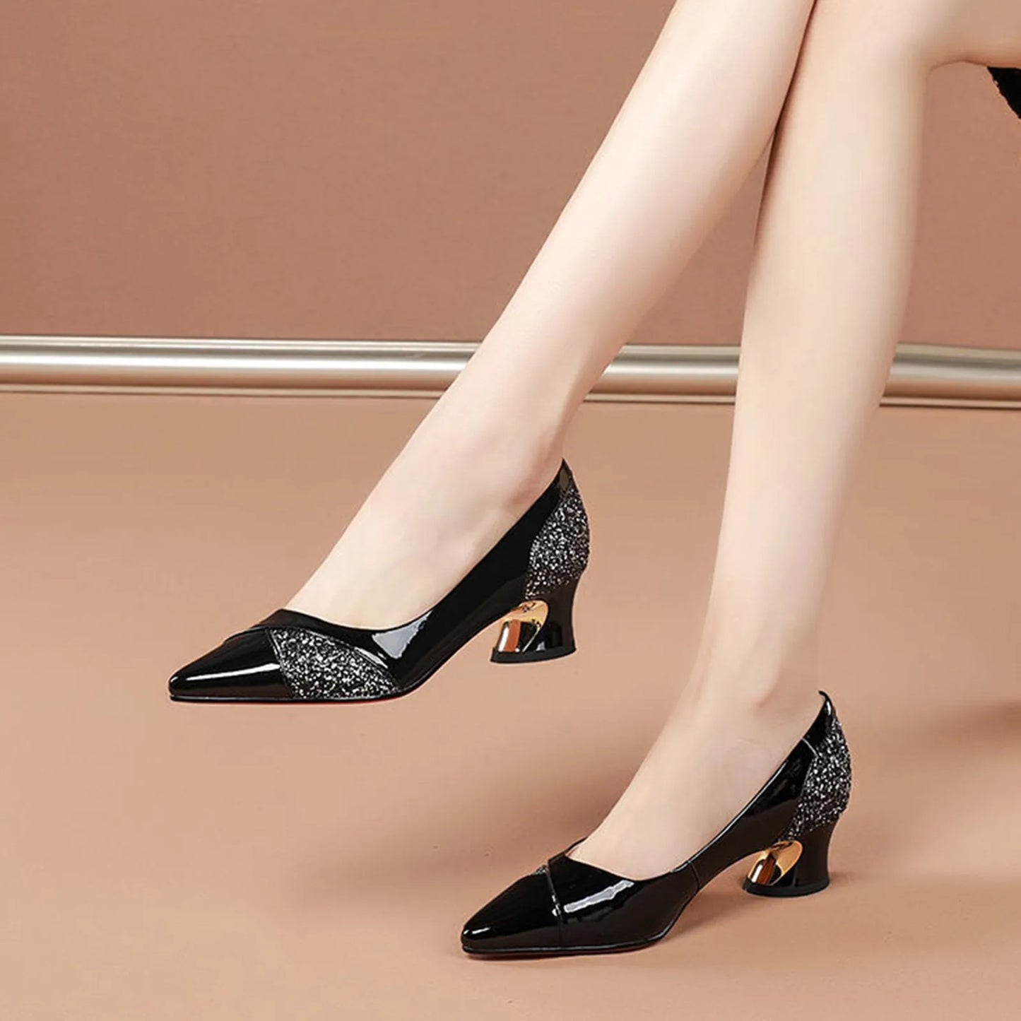 Women'S 4cm High Heels Elegant Fashion Red Pointed Toe Dress Office Shoes Wedding Bridal Loafers Party Shoes