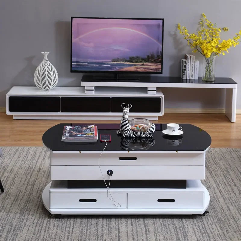 Creative Multi-Functional Coffee Table Dual-Use Electric Lifting Small Apartment Collapsible Square round Table Glass Tea Table