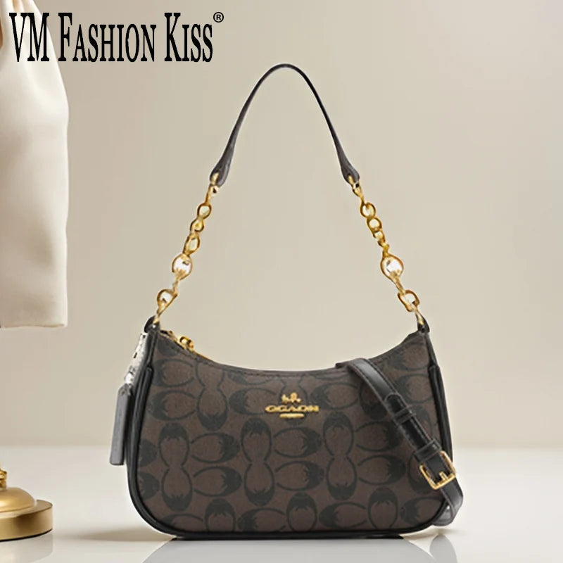 Women's Chain Bags PVC Geometric Print Handbag Shoulder Crossbody Bag Women's Underarm Bag Suitable For Daily Outfit Matching