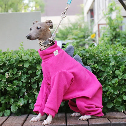Pet Clothing Dog Little Greyhound Autumn Winter Polar Warm Turtleneck Coat Adorable Dinosaur Costume for Small Medium Large Dogs
