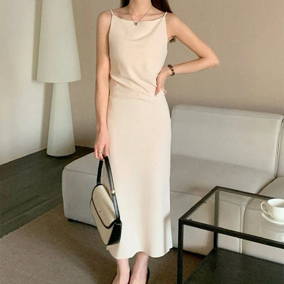 New Summer Women Sexy Skinny One Shoulder Dress Lady Solid Color Wrap Hip Skirts Female Korean Concise Party Slim Fit Long Dress