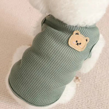 Cute Waffle Dog Clothes Breathable Thin Pet Cat Clothing Sweat-absorbent Solid Color Dog T-shirt