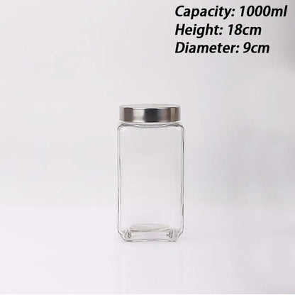 Glass Jar Stainless Steel Lid Storage Essentials Square Airtight Glass Jars For Storing Kitchen Grains