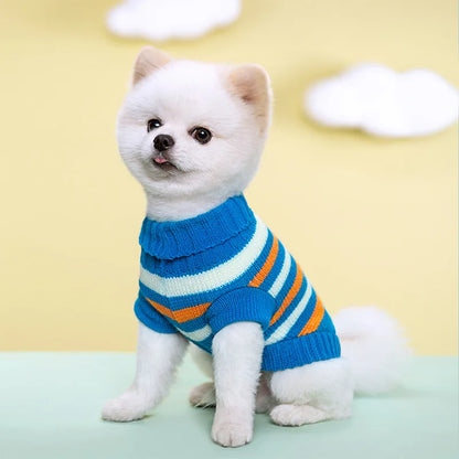 Pet Knit Sweater Autumn Winter Warm Elastic Turtleneck Two Leg Dog Cat Clothing Multi Color Striped Pattern Pet Apparel
