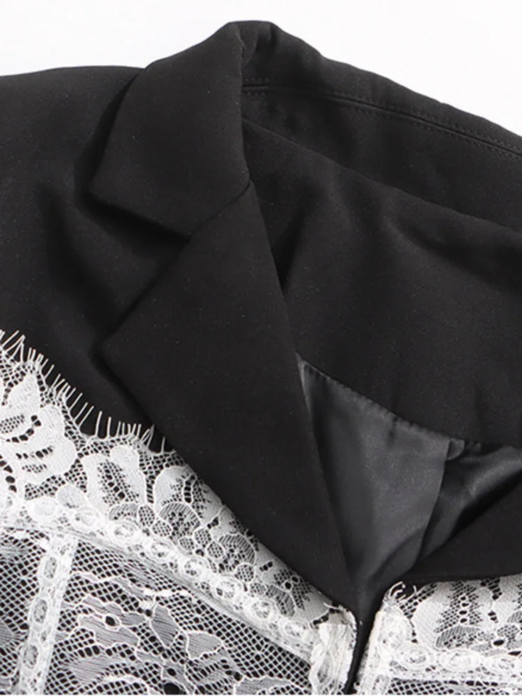 ZMEENNA Women's Black Blazer With White Lace Corset Detail Long Sleeve Formal Jacket For Evening Party Stylish ZM3540