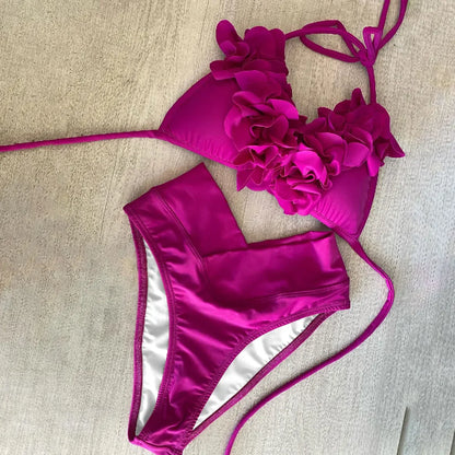 2026 New Summer New Sexy Petal Push Up Backless Bikini Set Women Fashion Flower Ruffles Bikini Lady Solid Beachwear Bathing Suit