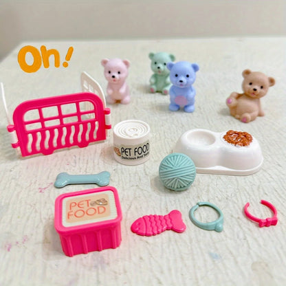 Children's Play House Toys with Teddy Bears Pet Bathrooms Scene Little Girls Family Pet Toys Gift for Kids