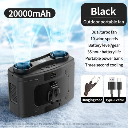 Socoolfan Waist Fan Hanging Outdoor Portable Neck Fan 5/10 Speed Strong Wind for Sports Courier Outdoor Working  10000/20000mAh