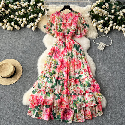 Sexy Print chiffon Short Sleeve V-neck Mini Dress Chic Evening Party Club Summer Vestidos Women Hip Wrap dresses