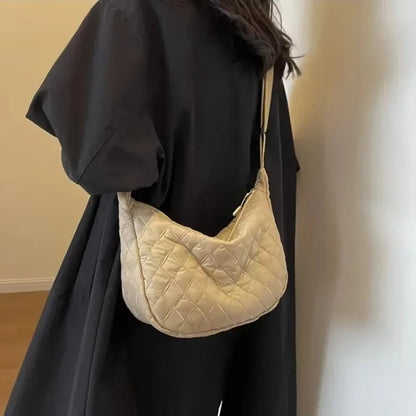 Women's Vintage Nylon Shoulder Underarm Bag Female Casual Waterproof Crossbody Hobo Bags for Lady Quilted Large Capacity Handbag