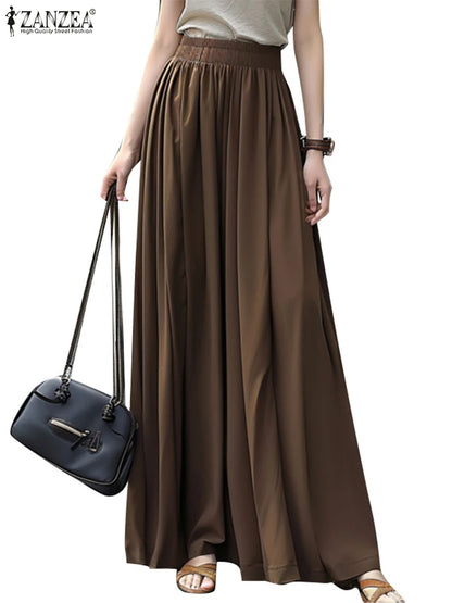 ZANZEA High Waist Streetwear Maxi Skirts Ruffled Autumn 2025 Women Solid A-line Faldas Korean Fashion Casual Loose Long Jupes