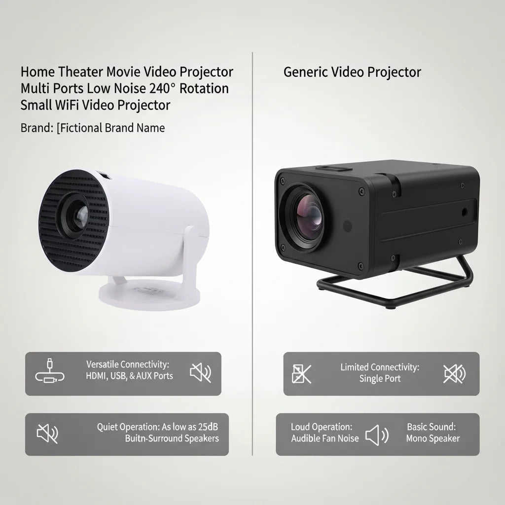 Portable Projector Home Theater Movie Video Projector Multi Ports Low Noise 240° Rotation Small WiFi Video Projector