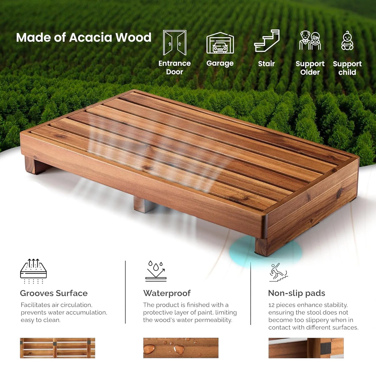 One Step Stool ,  for Bed Wooden Mobility Stepping Stools for Adults, Kids/Bedside, Bathroom, Kitchen, Garden