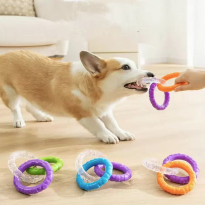 Dog Chew Toy TPR Teeth Cleaning Pet Toys For Small Medium Large Dogs Interactive Bite Resistant 3 Ring Tug Dog Toy Pet Supplies