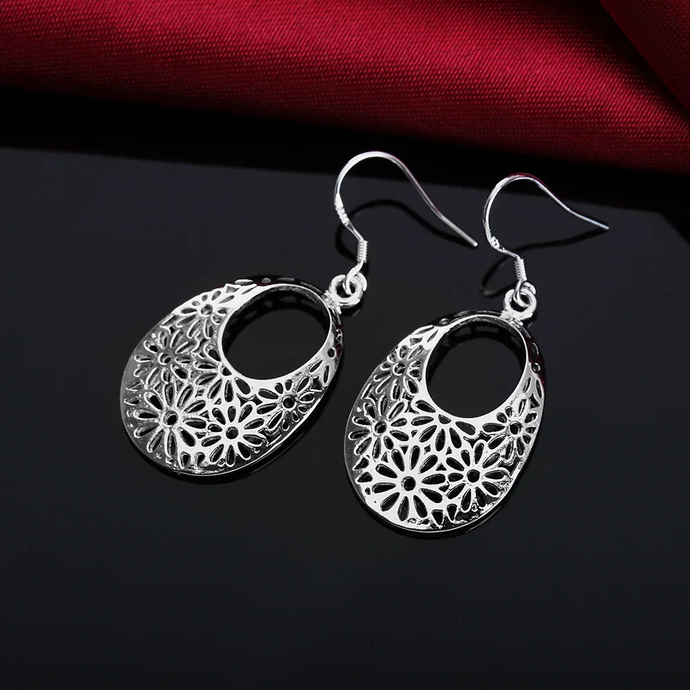 925 Sterling Silver fine Carved oval retro Earrings for Women Luxury Fashion Party Wedding  Jewelry Christmas Gifts