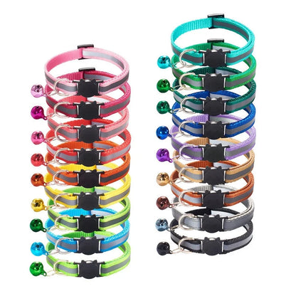 Adjustable Reflective Breakaway Cat Collar with Bell Safety Elastic Neck Ring Necklace Pet Supplies in Multiple Colors