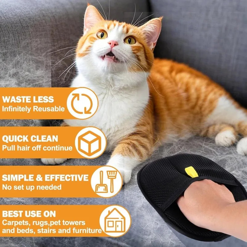 2025Pet Grooming Glove Double Sided Hair Removal Glove for Cats Dogs Bathing Cleaning Carpet Sofa Portable Washable PetAccessory