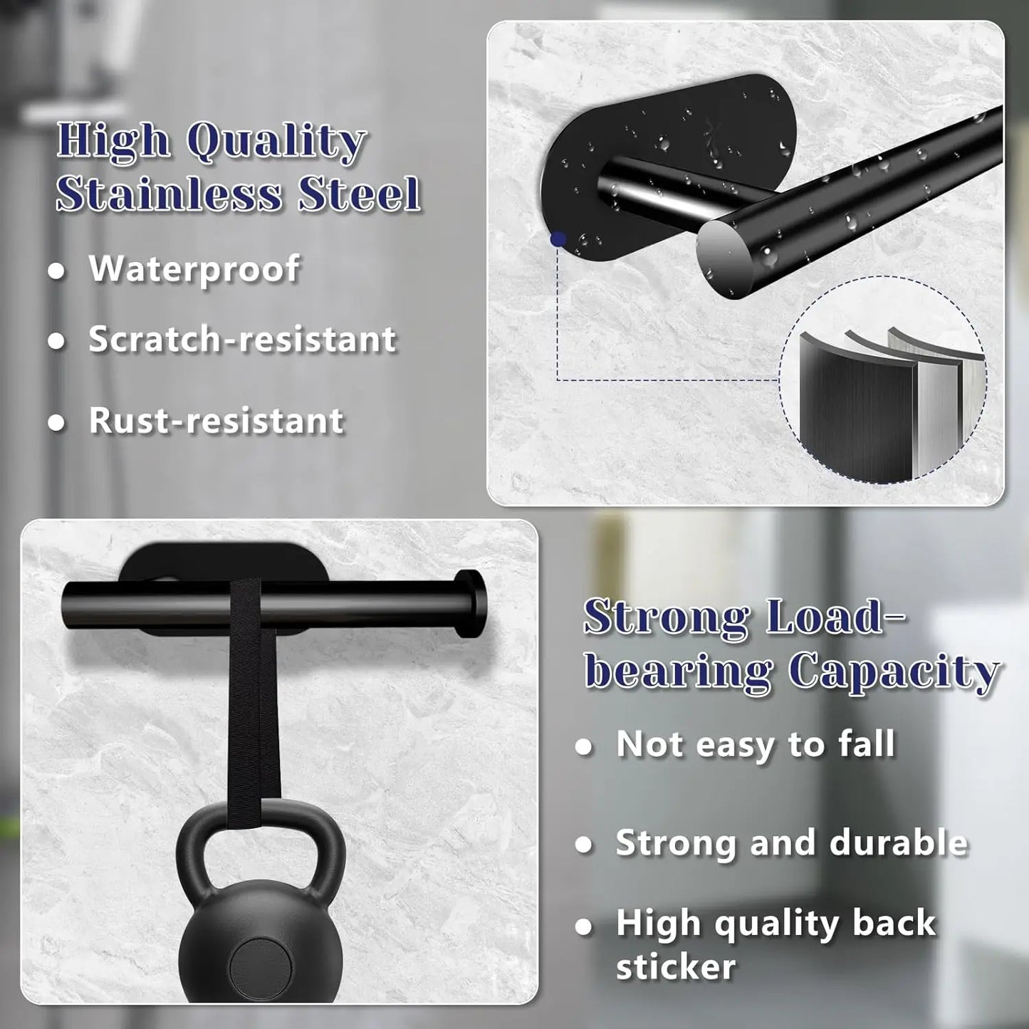 Black No-Drill Toilet Paper Holder - Self-Adhesive Plastic Waterproof for Bathroom & Kitchen