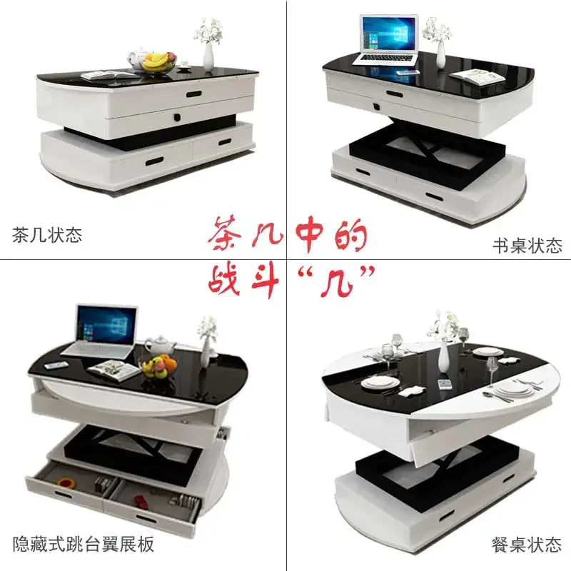 Creative Multi-Functional Coffee Table Dual-Use Electric Lifting Small Apartment Collapsible Square round Table Glass Tea Table