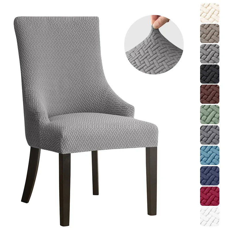 1PC Stretch Dining Chair Cover Jacquard Spandex Chair Slipcovers Elastic High Back Sloping Armchairs Cover for Hotel Kitchen