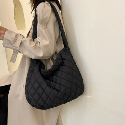 Women's Vintage Nylon Shoulder Underarm Bag Female Casual Waterproof Crossbody Hobo Bags for Lady Quilted Large Capacity Handbag