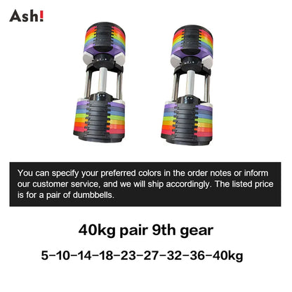 Multi-Color Adjustable Dumbbell Set, 2KG(5LB) or 4KG(9LB) Increment, Up to 50KG(110LB), Fast Adjustable Dumbbells for Home Gym