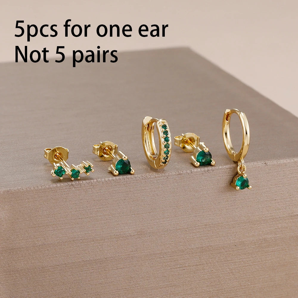 5PCS Stainless Steel Little Huggies Ear Stud Earrings Set For Women Tiny Crystal Zirconia Pendant Earrings Piercing Jewelry