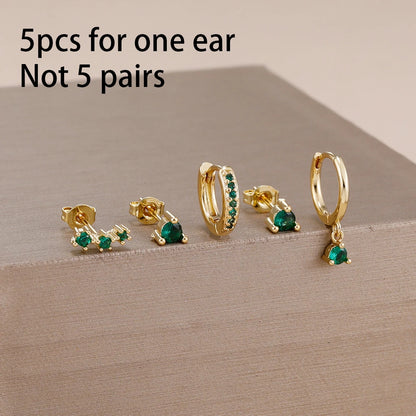 5PCS Stainless Steel Little Huggies Ear Stud Earrings Set For Women Tiny Crystal Zirconia Pendant Earrings Piercing Jewelry