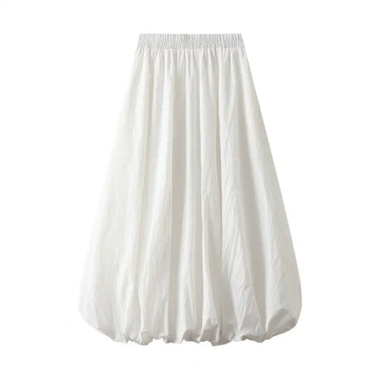 Elasticated Waist Skirt Elastic High Waist Bubble Maxi Skirt with Ankle-length Lantern Design Solid Color A-line for Spring