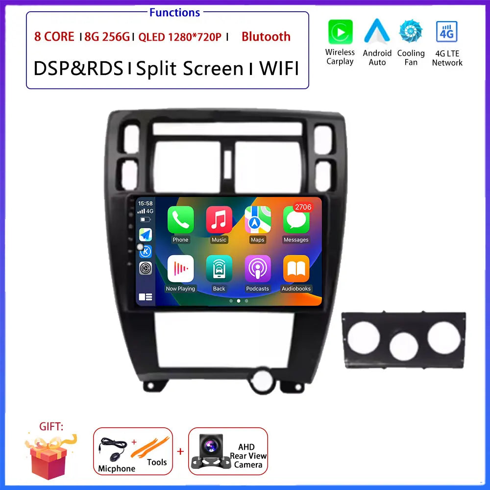 Player GPS Navigation Carplay Auto Android 16 For Hyundai Tucson 2004 -2009 Car Radio Multimedia Stereo Video