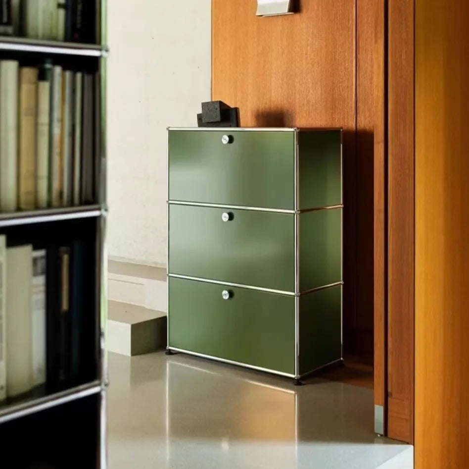 Living Room Sideboard Storage Cabinets Modular Combination Metal Frame for Office Drawers Large Storage Customizable Olive Green