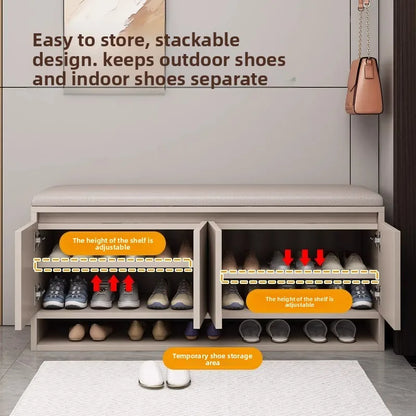 Shoe Storage Bench with Cushion Seat Entryway Shoe Cabinet Organizer Hallway Shoe Rack Bedroom Storage Stool 2/3/4 Door