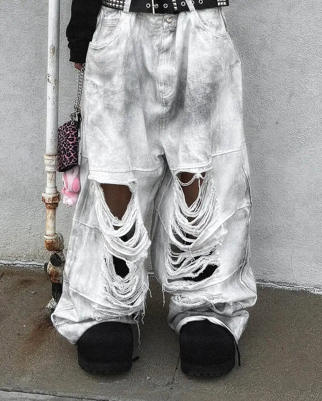 European American Retro Street Rock Destruction Heavy Industry Washing Brushed Jeans Men's High Street Niche Art Wide-leg Pants