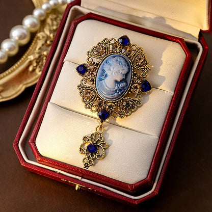 SHMIK Vintage Palace Style Relief Beauty Pendant Crystal Badges Brooch For Women Elegant Retro Middle Design Pin Jewelry