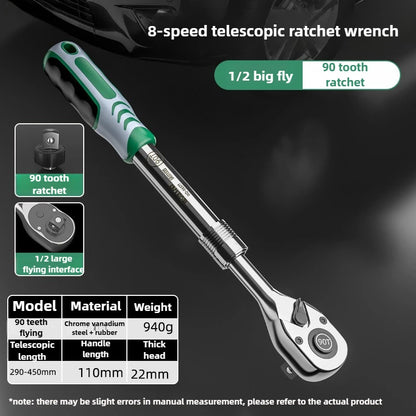 1\2 Retractable Ratchet Wrench Mechanic Automobile Spanner Tool Portable Multi-functional 90 Teeth Repair Wrench Workshop Tools