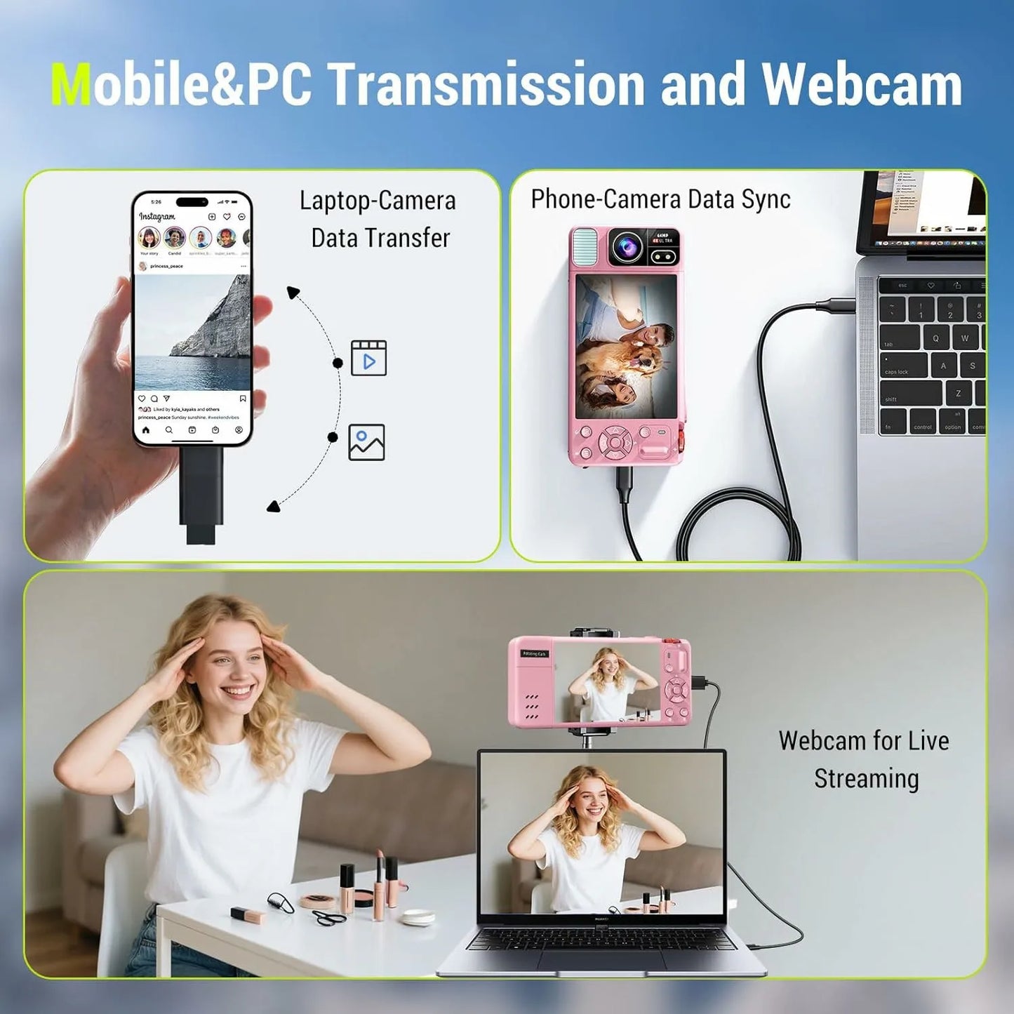 Digital Camera 4K 64MP Camera for Photography 270°Flip Screen Vlogging Camera Autofocus 18X Zoom Point and Shoot Digital Camera