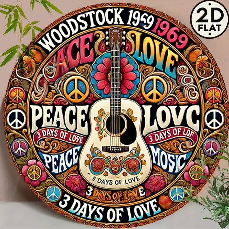 Home Decor，Retro Peace and Love Design with Guitar and Flowers,  Home Decor -  New Year's, Valentine'S Day, Music Decor