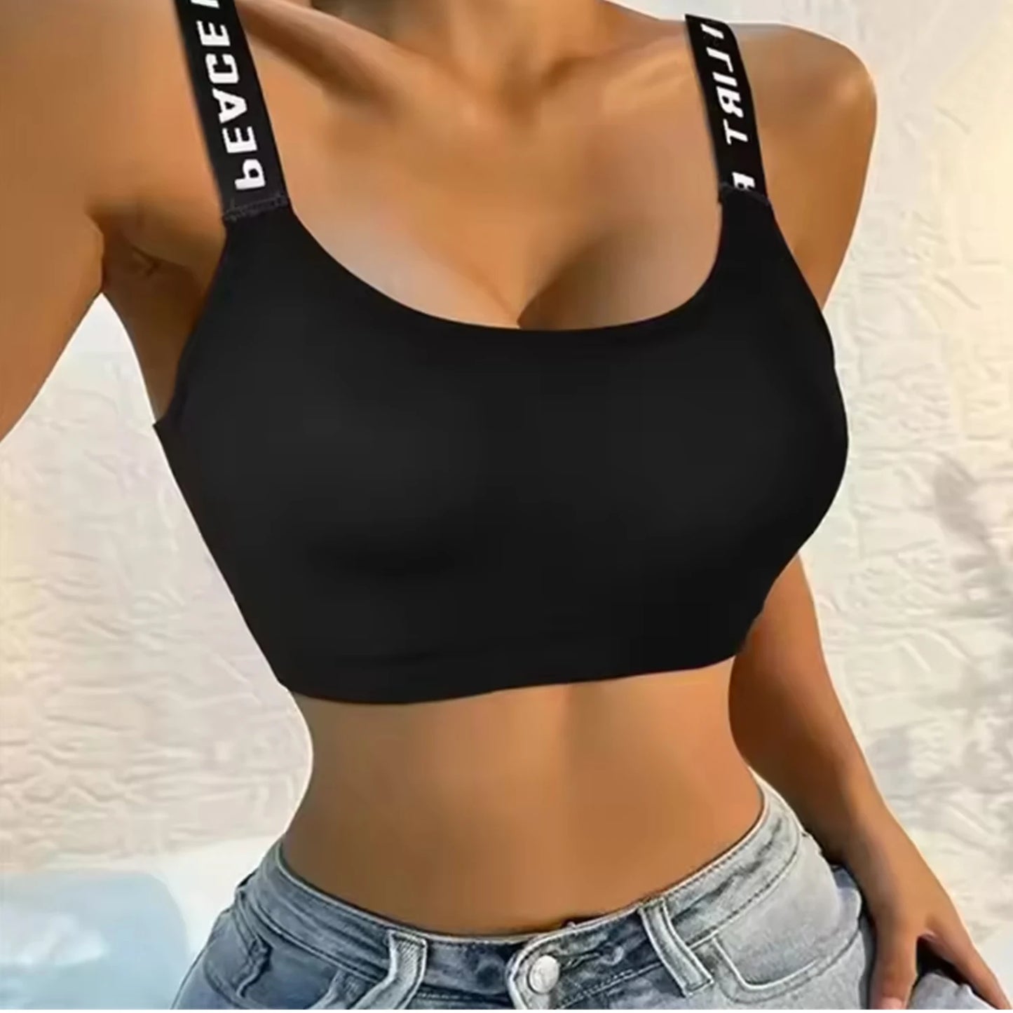 Sports underwear Women Yoga Fitness Seamless Crop Top Wide Letter Straps Comfortable Workout Activewear