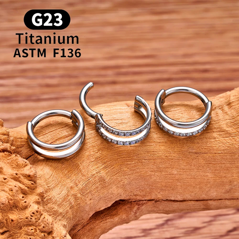 ASTM F136 Titanium 16G Hinged Nose Ring CZ Septum Clicker Cartilage Hoop Earrings Tragus Rook Daith Conch Helix Piercing Jewelry