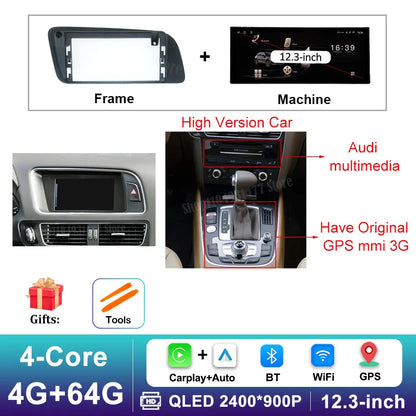 12.3 inch GPS Navigation Wireless Carplay Android 16 for Audi Q5 2009 - 2017 BT Car Multimedia Video Radio Player 4G Auto Tools